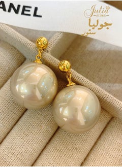 Julia Store Gold Plated Large Pearl Stud Earrings for Charm Women with Dangle Drop Lightweight Dainty Fashion Designer Style Stud, Gift Luxury Jewelry  By Julia Store  - Image 3