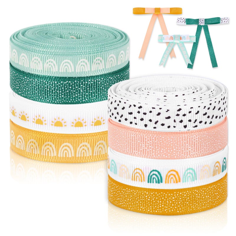 Whaline 8 Rolls Boho Ribbon 40 Yards 04 Inch Grosgrain Ribbon Colorful Boho Sun Fabric Craft Ribbons for Back to School Wreath Bow Making Gift Wrapping Decor DIY Crafts