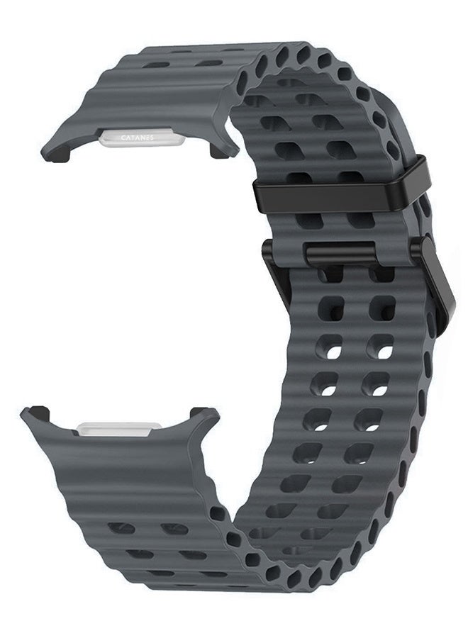 CATANES Strap Silicone Replacement for Samsung Galaxy Watch 8 Ultra Band 47mm, Rugged Soft Ocean Silicone Sport Accessory Fit for Samsung Galaxy Watch Ultra Band Dual Row Hole - Grey - Image 3