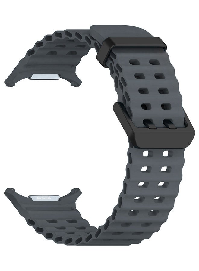 CATANES Strap Silicone Replacement for Samsung Galaxy Watch 8 Ultra Band 47mm, Rugged Soft Ocean Silicone Sport Accessory Fit for Samsung Galaxy Watch Ultra Band Dual Row Hole - Grey - Image 2