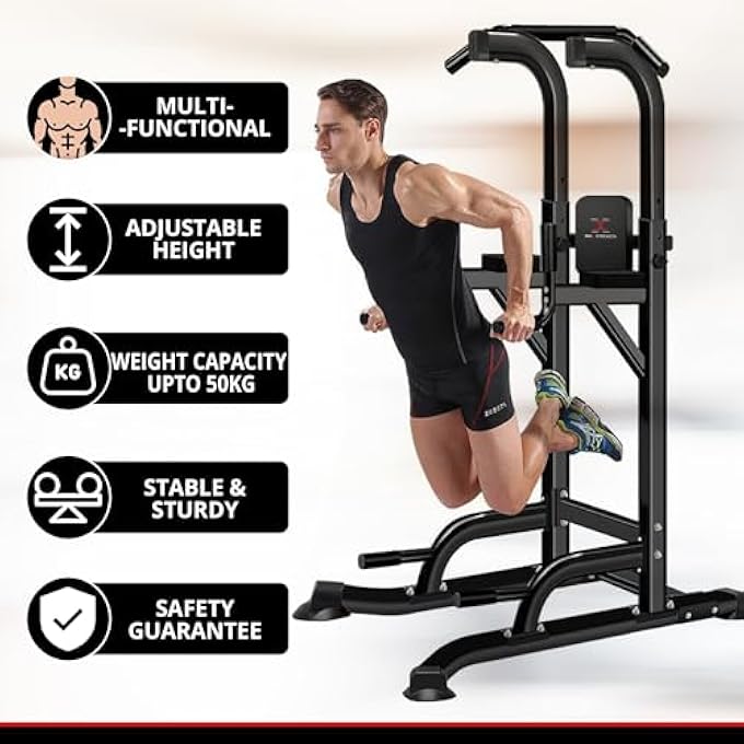 rayihni Multi Gym Pull Up Station Power Tower Pull Up And Dip Station Workout Tower Dip Bars Dip Station Vertical Knee Raise Pull Chin Push Up Workout Fitness - Image 2