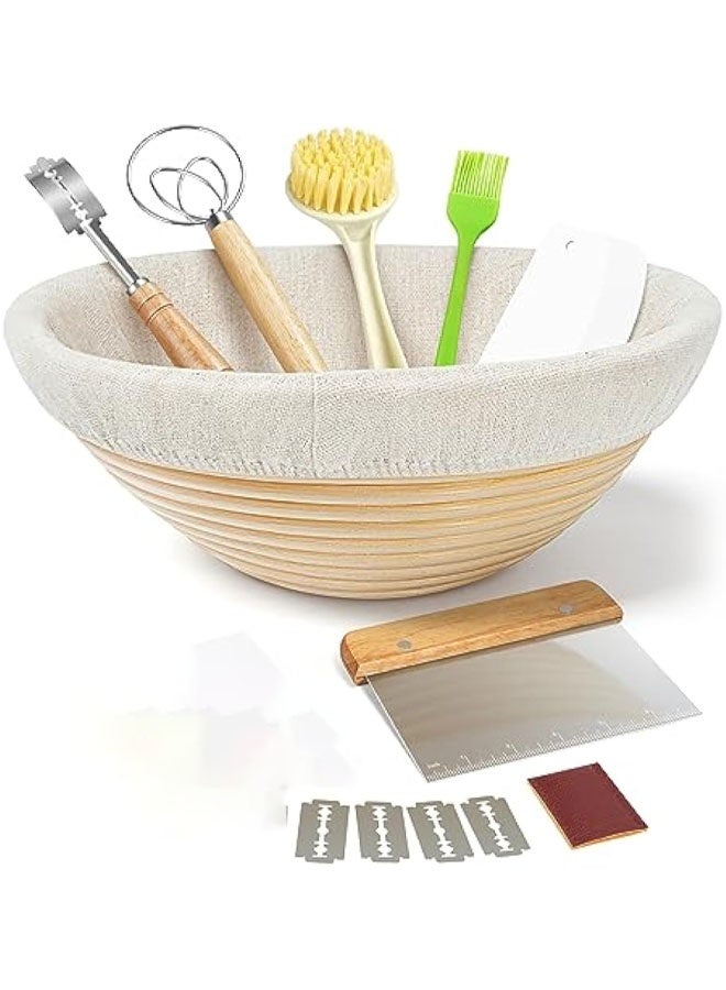 YelaJoy Banneton Bread Proofing Basket Set, 9 Inch Round Sourdough Starter Kit, Baking Supplies Tools with Dough Whisk, Scoring Lame and Other Accessories for Artisan Bread Making - Image 1
