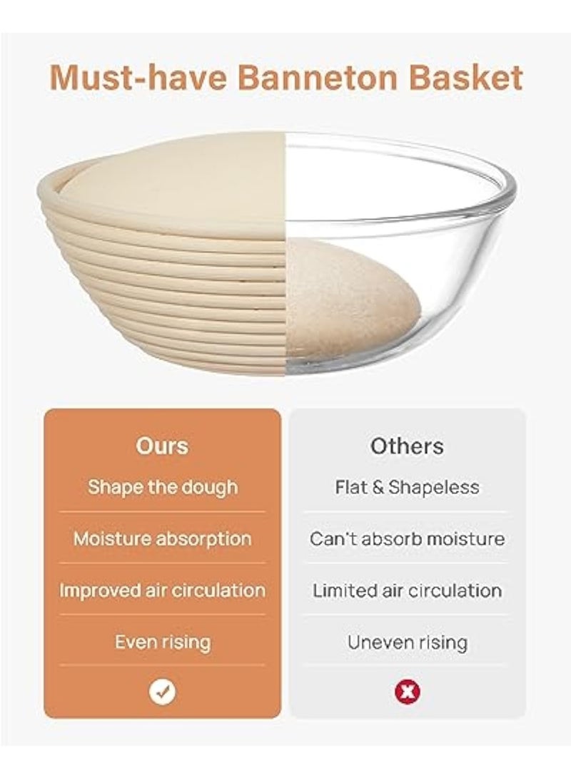 YelaJoy Banneton Bread Proofing Basket Set, 9 Inch Round Sourdough Starter Kit, Baking Supplies Tools with Dough Whisk, Scoring Lame and Other Accessories for Artisan Bread Making - Image 2