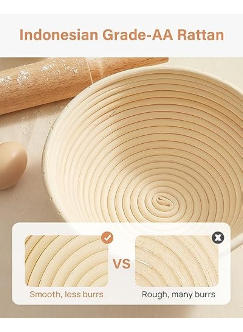 YelaJoy Banneton Bread Proofing Basket Set, 9 Inch Round Sourdough Starter Kit, Baking Supplies Tools with Dough Whisk, Scoring Lame and Other Accessories for Artisan Bread Making - Image 3