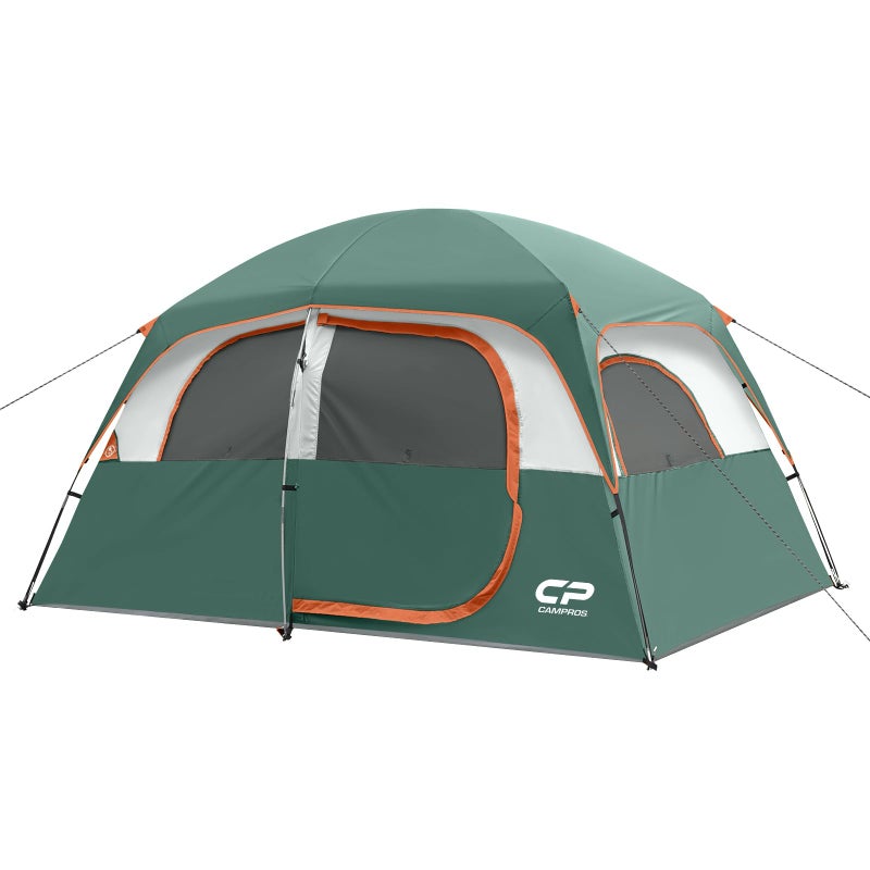 CAMPROS CP Tent-6-Person-Camping-Tents, Waterproof Windproof Family Tent with Top Rainfly, 4 Large Mesh Windows, Double Layer, Easy Set Up, Portable with Carry Bag (Dark Green) - Image 1