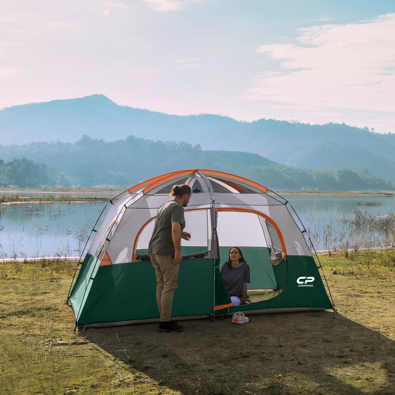 CAMPROS CP Tent-6-Person-Camping-Tents, Waterproof Windproof Family Tent with Top Rainfly, 4 Large Mesh Windows, Double Layer, Easy Set Up, Portable with Carry Bag (Dark Green) - Image 3