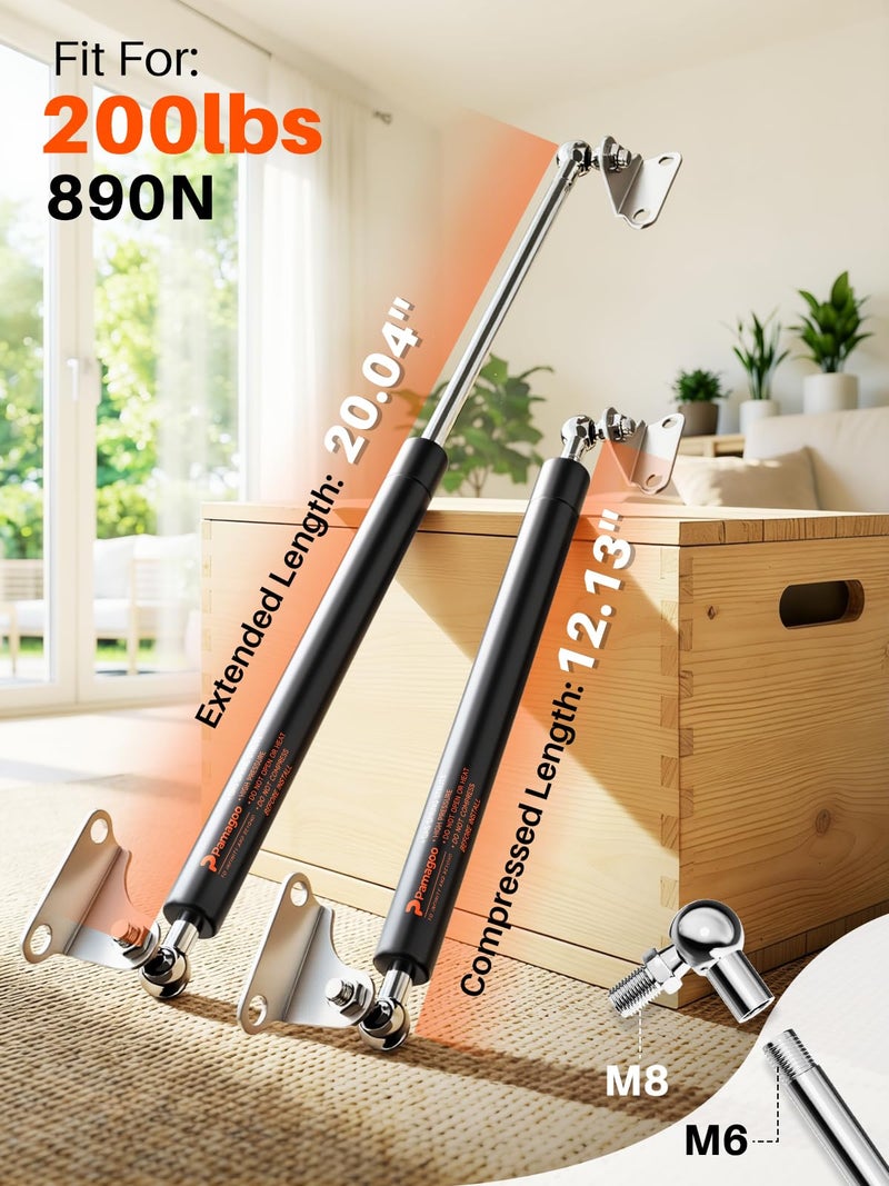PAMAGOO 20 Inch 200 Lbs (890N) Heavy Duty Lid Gas Struts with L-Type Brackets,Gas Shocks for RV Bed Box/DIY Window Basement Floor Door, ONLY FIT 185-215 LBS Weights, 2 Pack - Image 2