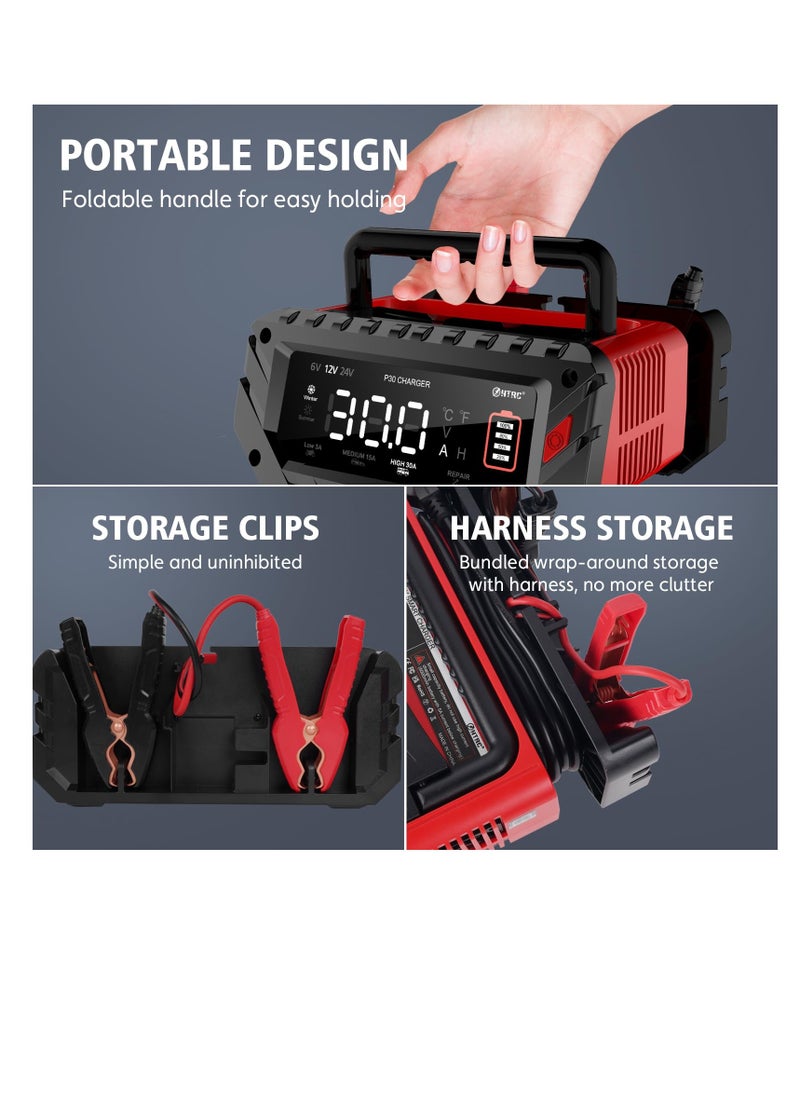 Car Battery Charger, 6V/12V/24V Smart Automatic Automotive Charger, Portable Car Battery Charger, Battery Maintainer, Trickle Charger, for Car, Motorcycle, Boat, Lead-Acid, Lithium, LiFePo4 Battery