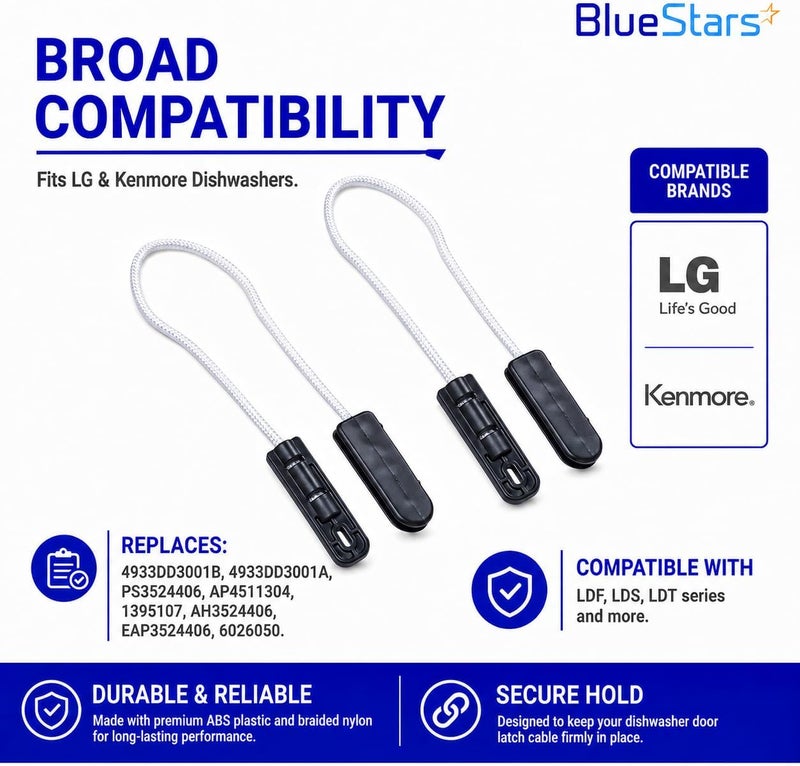BlueStars 4933DD3001B Dishwasher Door Hinge Cable Assembly Replacement Parts - Compatible for LG Dishwashers - Replaces 4933DD3001A PS3524406 AP4511304 - Pack of 2 - Image 4