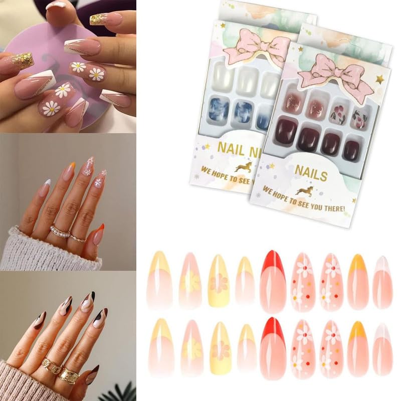 Dkriva Floral Nail Art 24Pcs Pure Colour Fake Nails Artificial Nails Art Set Multi Colour12 Pcs1 Box5 PACK - Image 1
