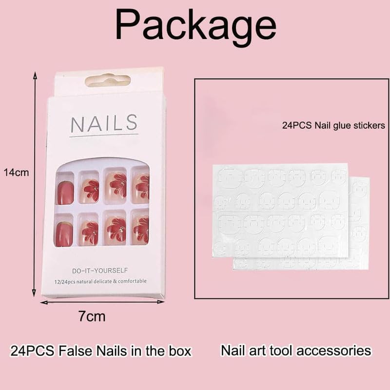 Dkriva Floral Nail Art 24Pcs Pure Colour Fake Nails Artificial Nails Art Set Multi Colour12 Pcs1 Box5 PACK - Image 3