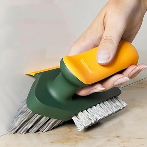 Solitude Grout Cleaner Brush 4 in 1 with Squeegee,Bathroom Cleaning Brushes,V-Shape Gap Scrub Brush Crevice Cleaning Brush Tools, Scrubbing Floor Brush for Corner, Window, Sink, Kitchen - Image 1