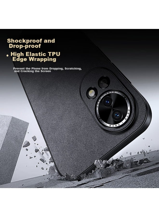 Shangsu, Suitable For Huawei Nova 13 Phone Case, Nova 12 Protective Cover, Shockproof, Full Lens Protection, Soft Shell, Simple Luxury, Lambskin Silicone Outer Case, Women's And Men's Leather Case, Black - Image 3