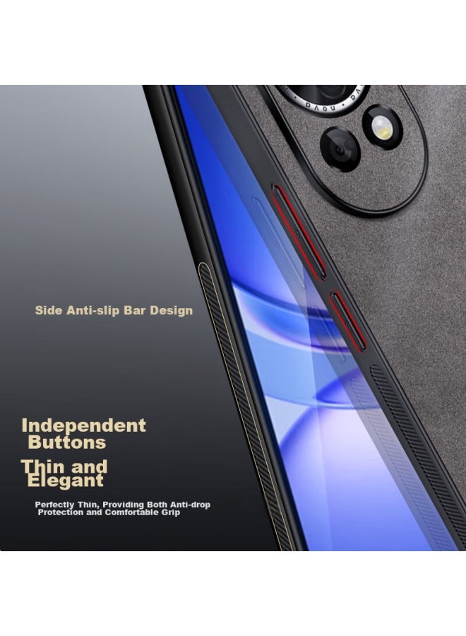 Shangsu, Suitable For Huawei Nova 13 Phone Case, Nova 12 Protective Cover, Shockproof, Full Lens Protection, Soft Shell, Simple Luxury, Lambskin Silicone Outer Case, Women's And Men's Leather Case, Black - Image 5