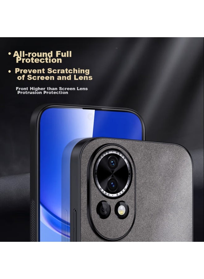 Shangsu, Suitable For Huawei Nova 13 Phone Case, Nova 12 Protective Cover, Shockproof, Full Lens Protection, Soft Shell, Simple Luxury, Lambskin Silicone Outer Case, Women's And Men's Leather Case, Black - Image 4
