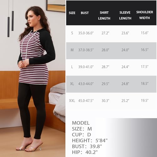 Bhome Women's Nursing Hoodie Sweatshirt Raglan Long Sleeves Casual Maternity Top Breastfeeding Clothes Burgundy White Striped S - Image 5