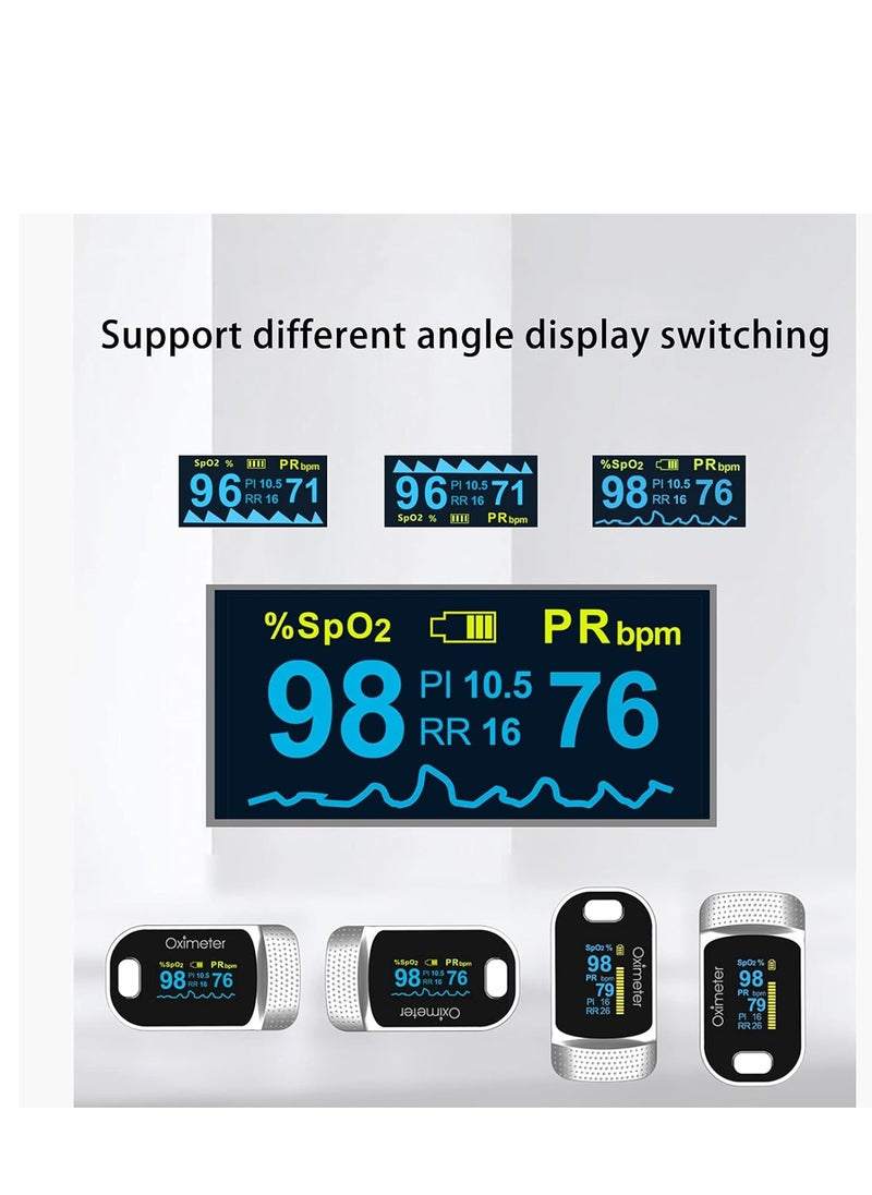 Pulse Oximeter Fingertip,4 In 1 Oximeter Perfusion Index,Respiratory Rate,Heart Rate Monitor,Oximeter Blood Oxygen Saturation Monitor,With OLED Screen and Alarm Function