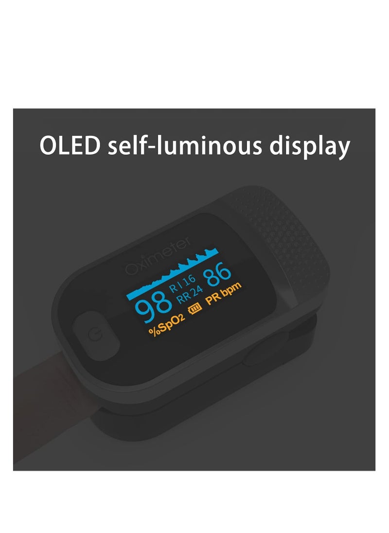 Pulse Oximeter Fingertip,4 In 1 Oximeter Perfusion Index,Respiratory Rate,Heart Rate Monitor,Oximeter Blood Oxygen Saturation Monitor,With OLED Screen and Alarm Function