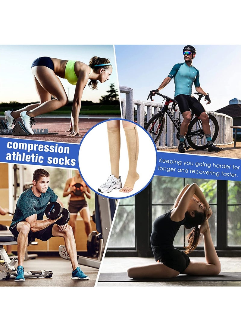 2 Pairs Compression Socks Open Toe Compression Stockings Knee High Socks with Zipper Compression Pantyhose 15-20mmHg for Improves Blood Circulation Prevents Leg Swelling (Beige) - Image 5