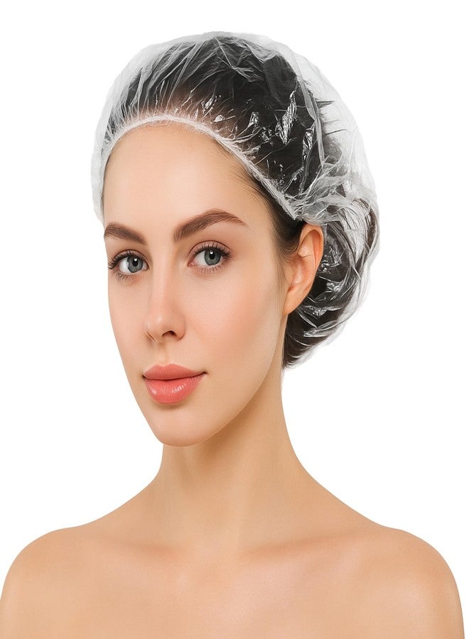 WanMoThink 100pcs Disposable Shower Caps - Extra Large Thick Clear Plastic Shower Cap for Women Reusable Waterproof and Men, Hair Cap for Deep Conditioning, Hotel Travel Essentials - 22 inch - Image 1