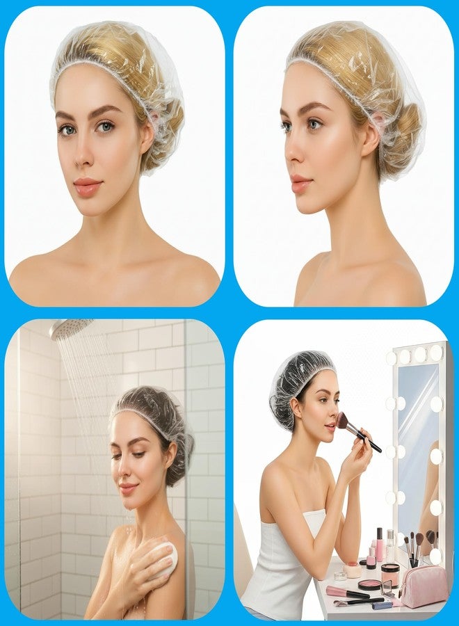 WanMoThink 100pcs Disposable Shower Caps - Extra Large Thick Clear Plastic Shower Cap for Women Reusable Waterproof and Men, Hair Cap for Deep Conditioning, Hotel Travel Essentials - 22 inch - Image 2