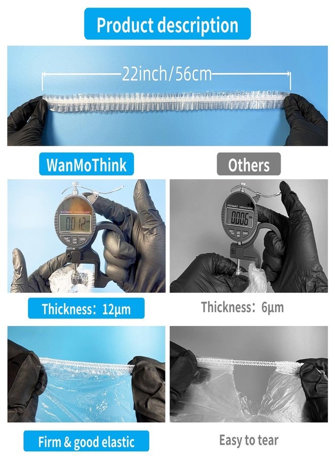 WanMoThink 100pcs Disposable Shower Caps - Extra Large Thick Clear Plastic Shower Cap for Women Reusable Waterproof and Men, Hair Cap for Deep Conditioning, Hotel Travel Essentials - 22 inch - Image 3