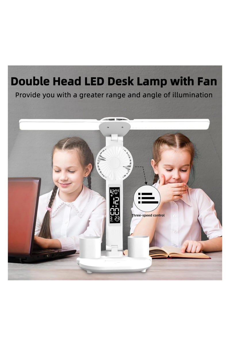 Double Head LED Desk Lamp, Foldable Table Lamp with Smart LED Display, Touch Lamp with 3 Color Modes and Stepless Dimming, Study Lamp Desk Lamps with USB Charging Port for Home Office (with fan) - Image 2