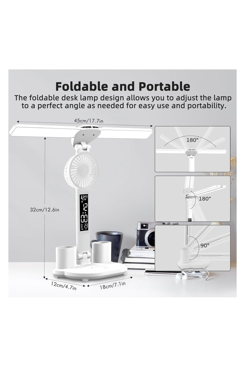 Double Head LED Desk Lamp, Foldable Table Lamp with Smart LED Display, Touch Lamp with 3 Color Modes and Stepless Dimming, Study Lamp Desk Lamps with USB Charging Port for Home Office (with fan) - Image 3