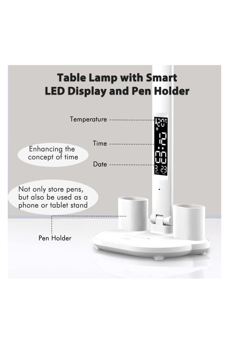 Double Head LED Desk Lamp, Foldable Table Lamp with Smart LED Display, Touch Lamp with 3 Color Modes and Stepless Dimming, Study Lamp Desk Lamps with USB Charging Port for Home Office (with fan) - Image 4
