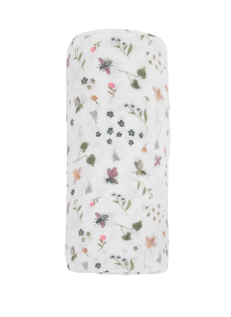 little unicorn Cotton Muslin Swaddle Single Garden Bees  - Image 1