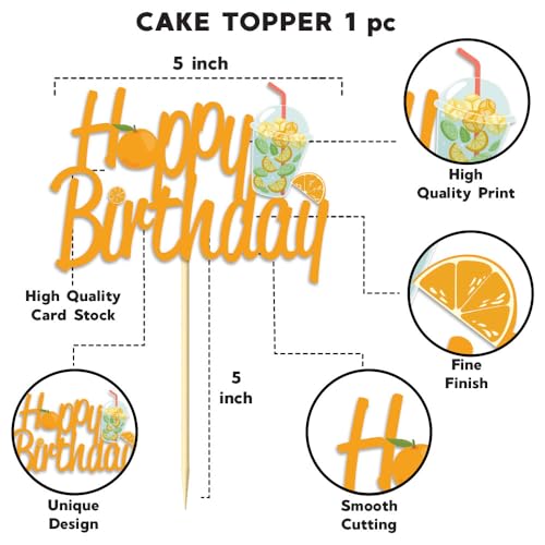 Festiko Cardstock Set Of 49 Pcs Orange Theme Happy Birthday Combo (Banner, Swirls With Cutouts, Balloons, Cake & Cupcake Toppers), Orange Theme Birthday Decorations - Image 5