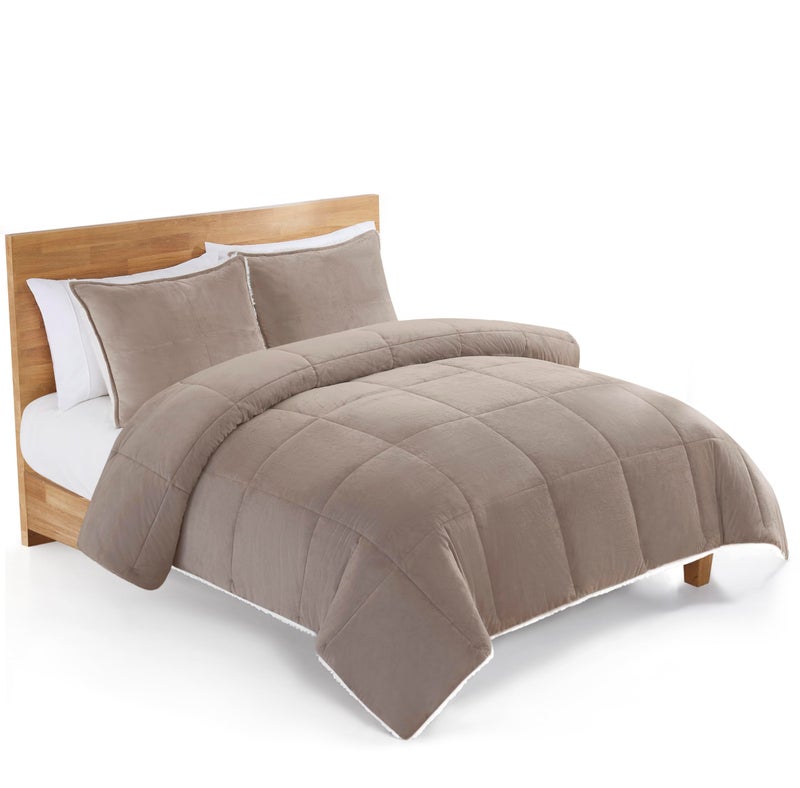 UGG Blissful FullQueen Comforter Set with 2 Pillow Shams Reversible White Comforter Plush Fluffy Warm Bed Set Premium Hypoallergenic Down Alternative Bedding Breathable FullQueen Light Brown Fawn