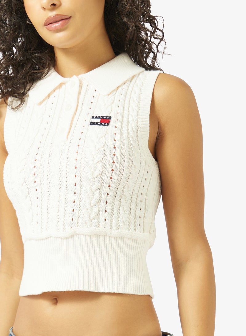 TOMMY JEANS Tommy Badge Washed Cable Knit Polo Jumper - Image 3