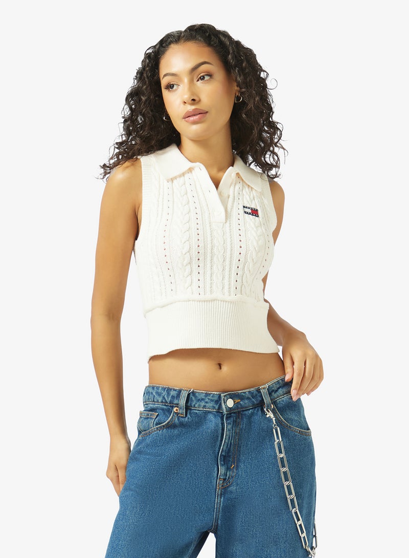 TOMMY JEANS Tommy Badge Washed Cable Knit Polo Jumper - Image 1