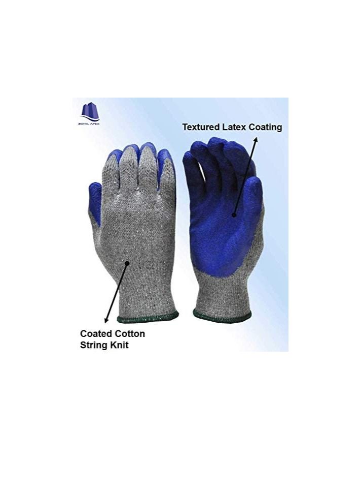 Rubber Latex Double Coated Work Gloves with Grip for Construction Gardening Gloves Heavy Duty Cotton Blend Blue Uni size 5 Pair - Image 2