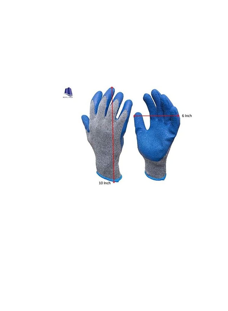 Rubber Latex Double Coated Work Gloves with Grip for Construction Gardening Gloves Heavy Duty Cotton Blend Blue Uni size 5 Pair - Image 3