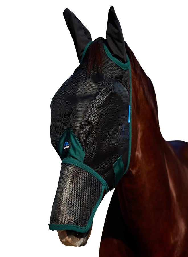 WeatherBeeta ComFiTec Durable Mesh Fly Mask with Ears & Nose, Black/Forest Green, Medium - Image 1