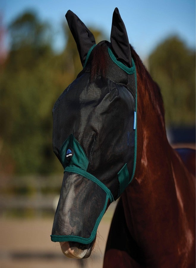 WeatherBeeta ComFiTec Durable Mesh Fly Mask with Ears & Nose, Black/Forest Green, Medium - Image 3
