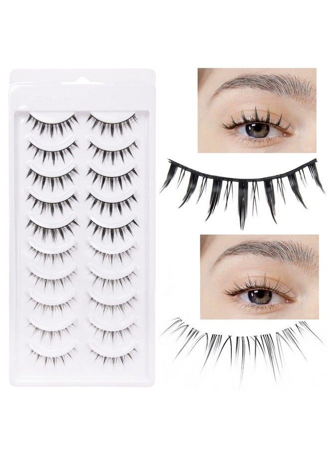 HOSAILY 10 Pairs Manga Lashes Japanese Style Natural Look Lash With Clear Band Natural Short 3D Cosplay Makeup Eyelashes(2 Styles) Black 1 Ounce (Pack Of 1)  - Image 2