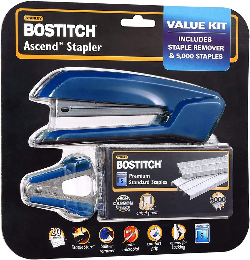 Bostitch Office Ascend 3 in 1 Stapler Value Pack, 20 Sheet Capacity, Includes 5000 Staples, Integrated Remover & and Extra Staple Remover, Staple Storage Compartment, Assorted Colors (Colors May Vary) - Image 2