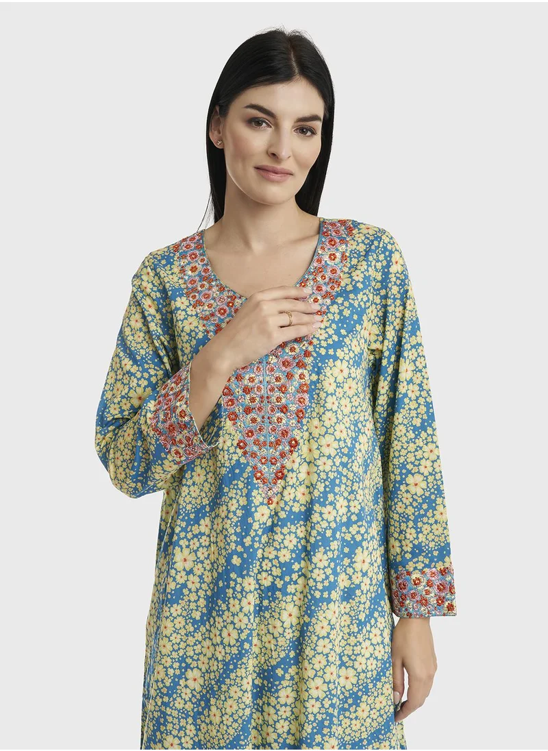 KASHKHA Cotton Floral Print Mukhawar Jalabiya