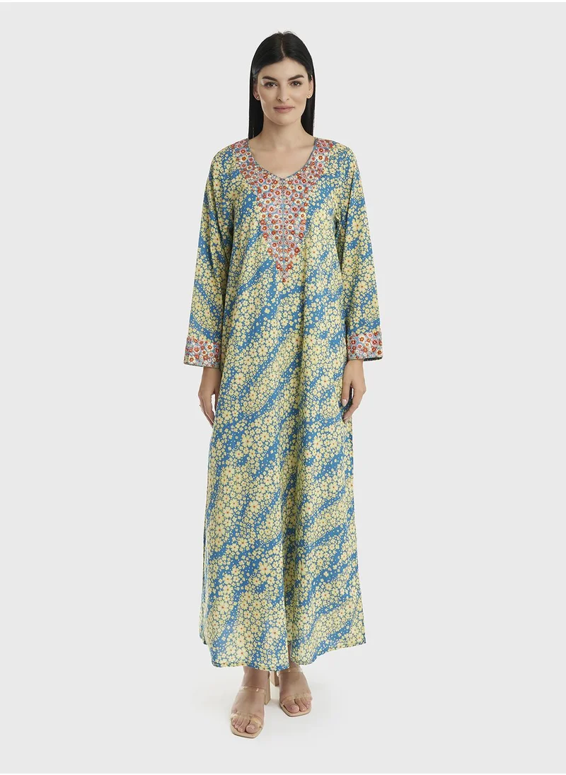 KASHKHA Cotton Floral Print Mukhawar Jalabiya