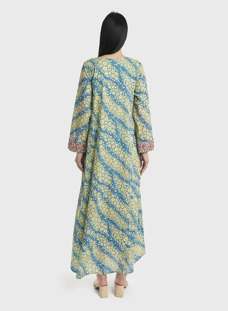 KASHKHA Cotton Floral Print Mukhawar Jalabiya