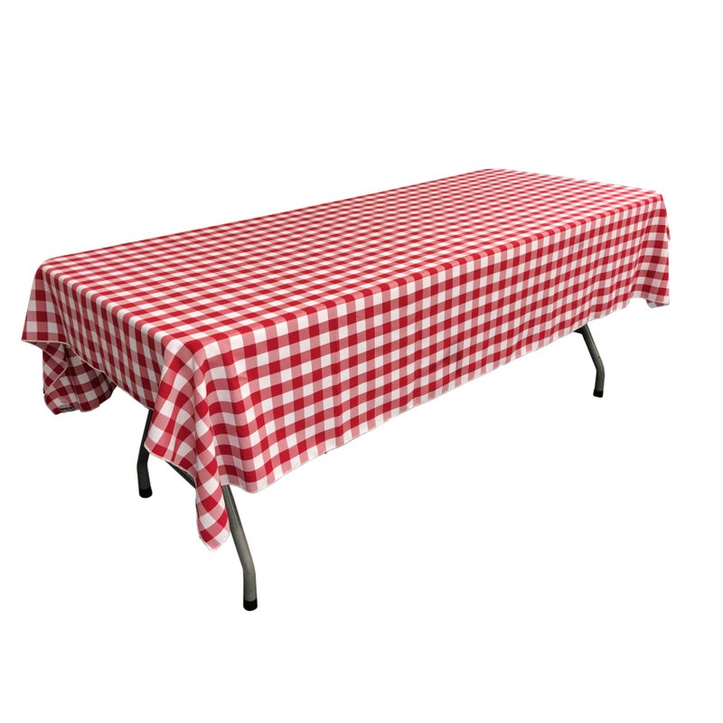LA Linen Polyester Gingham Checkered 60 by 102-Inch Rectangular Tablecloth  White and Red