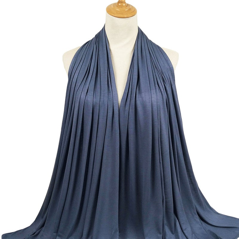 Cross-border solid color rayon sweat cloth ethnic women scarf mercerized cotton jersey headscarf long scarf wholesale 23# Grey 