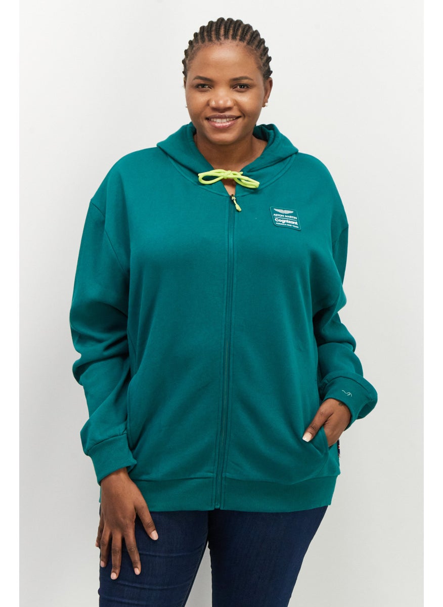 Aston Martin Women Hooded Long Sleeve Brand Logo Sweatshirt, Green  - Image 1