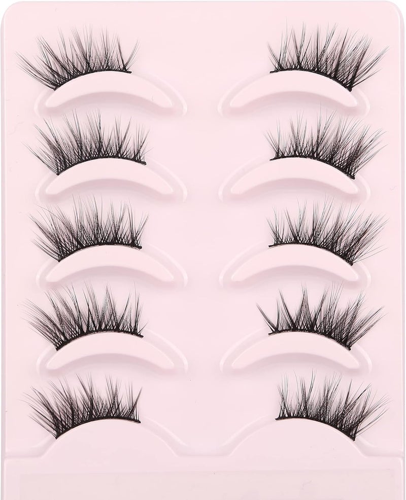 aupalada False Eyelashes Natural Look Wispy Cat Eye Lashes 3D Half Fluffy Lashes 5 Pairs Sets Pack - Image 2