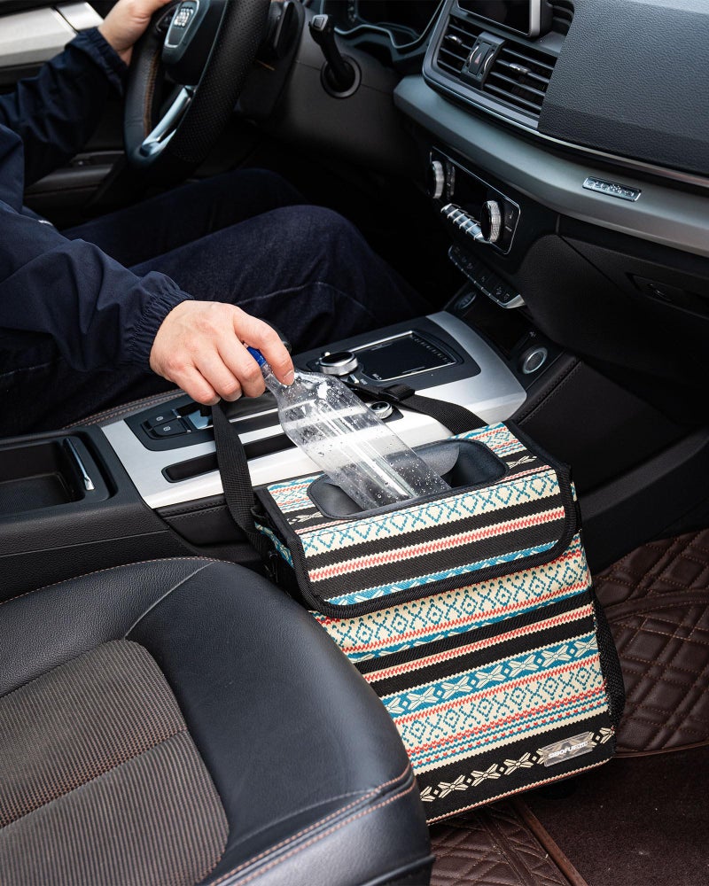 SIBOFUEGO Car Garbage Can Cute - Leak-Proof Car Trash Can with Lid and Storage Pockets, Car Trash Bin for Men and Women, Boho Aztec Essentials: Must-Have Car Interior Accessories (Beige Aztec Motif) - Image 3
