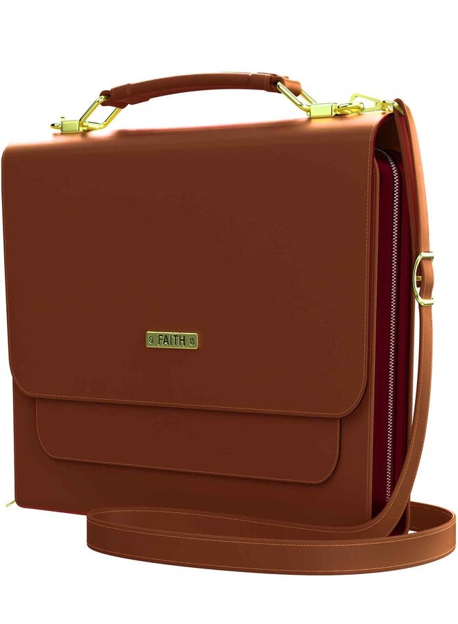 DEHITE Bible Bags for Women – Large Bible Cover Case for Women – Fits Book 9.7x7.4x1.9 in – Pen Slots – Zippered Pocket – Shoulder Strap – Premium PU Leather – Brown Purse Christian Gift Accessories - Image 1