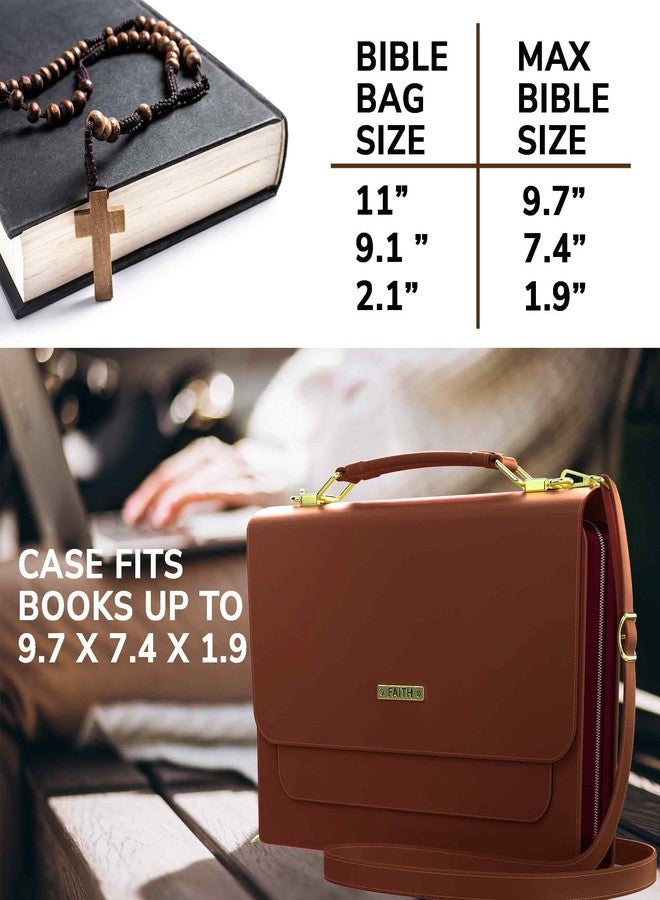 DEHITE Bible Bags for Women – Large Bible Cover Case for Women – Fits Book 9.7x7.4x1.9 in – Pen Slots – Zippered Pocket – Shoulder Strap – Premium PU Leather – Brown Purse Christian Gift Accessories - Image 3